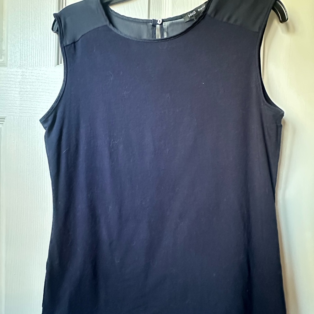 Mango Navy Sleeveless Crewneck Tank with Shoulder Panels